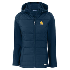 Navy Seattle Mariners Cutter & Buck Women's  Evoke Hybrid Eco Softshell Recycled Full-Zip Hoodie Jacket
