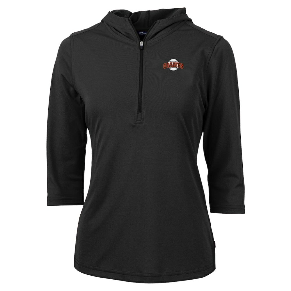 Black San Francisco Giants Cutter & Buck Women's  DryTec Virtue Eco Pique Recycled 3/4-Sleeve Half-Zip Pullover Hoodie