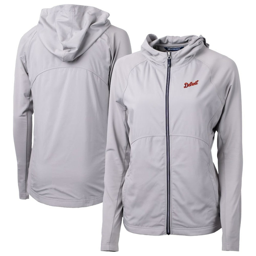 Gray Detroit Tigers Cutter & Buck Women's  Adapt Eco Knit Hybrid Recycled Full-Zip Hoodie