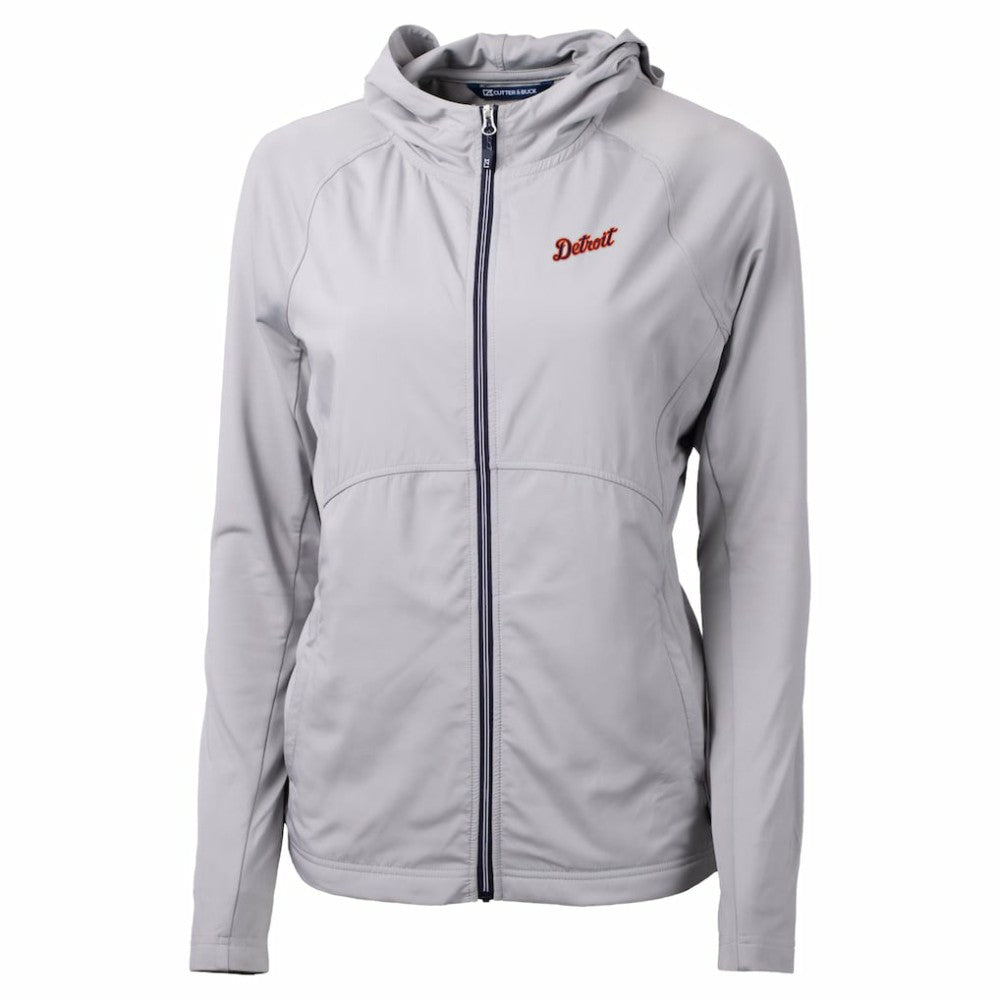 Gray Detroit Tigers Cutter & Buck Women's  Adapt Eco Knit Hybrid Recycled Full-Zip Hoodie
