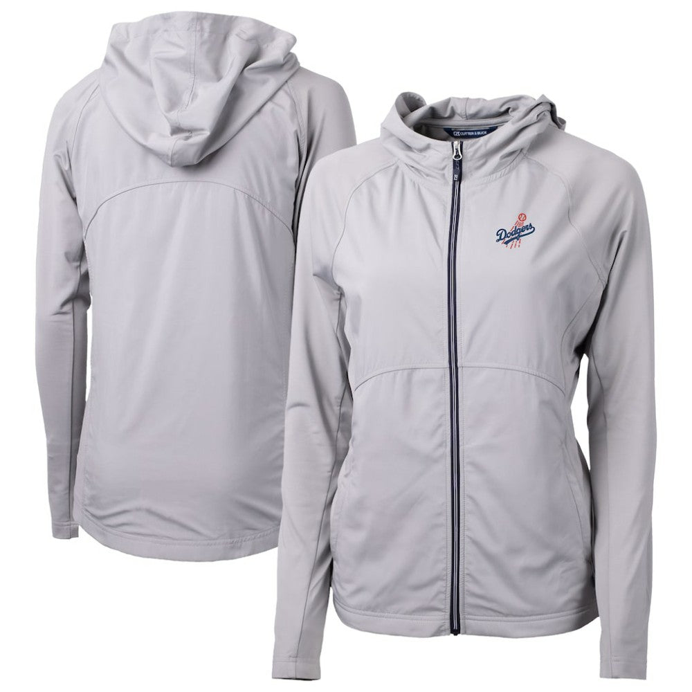 Gray Los Angeles Dodgers Cutter & Buck Women's  Adapt Eco Knit Hybrid Recycled Full-Zip Hoodie