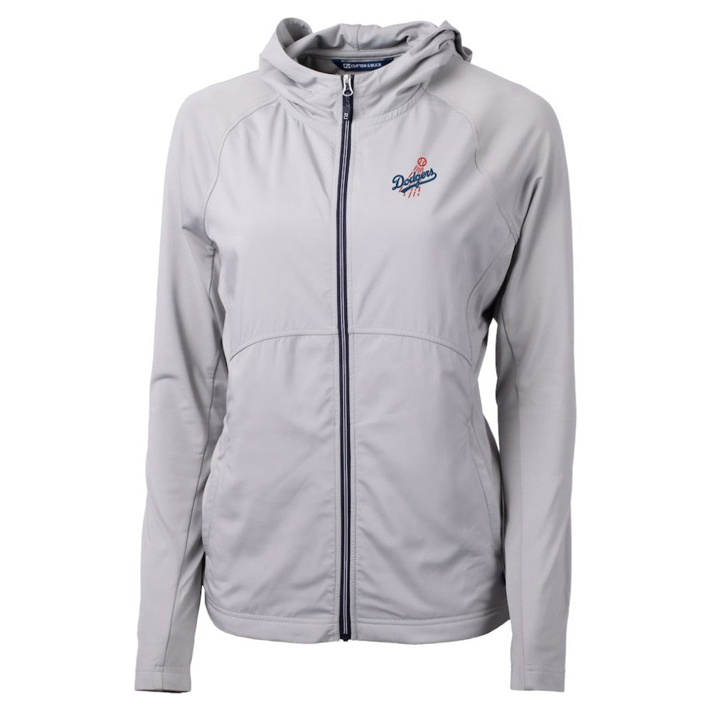 Gray Los Angeles Dodgers Cutter & Buck Women's  Adapt Eco Knit Hybrid Recycled Full-Zip Hoodie