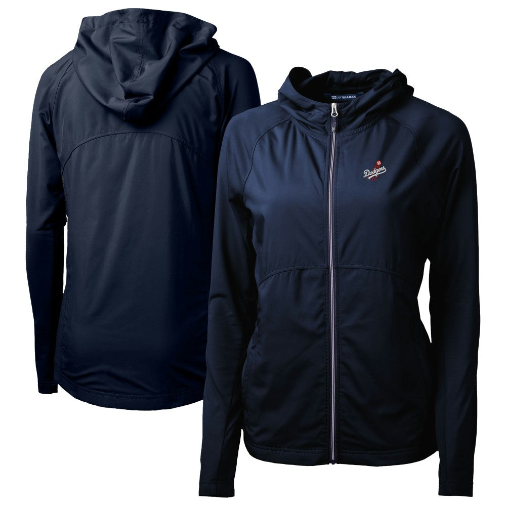 Navy Los Angeles Dodgers Cutter & Buck Women's  Adapt Eco Knit Hybrid Recycled Full-Zip Hoodie