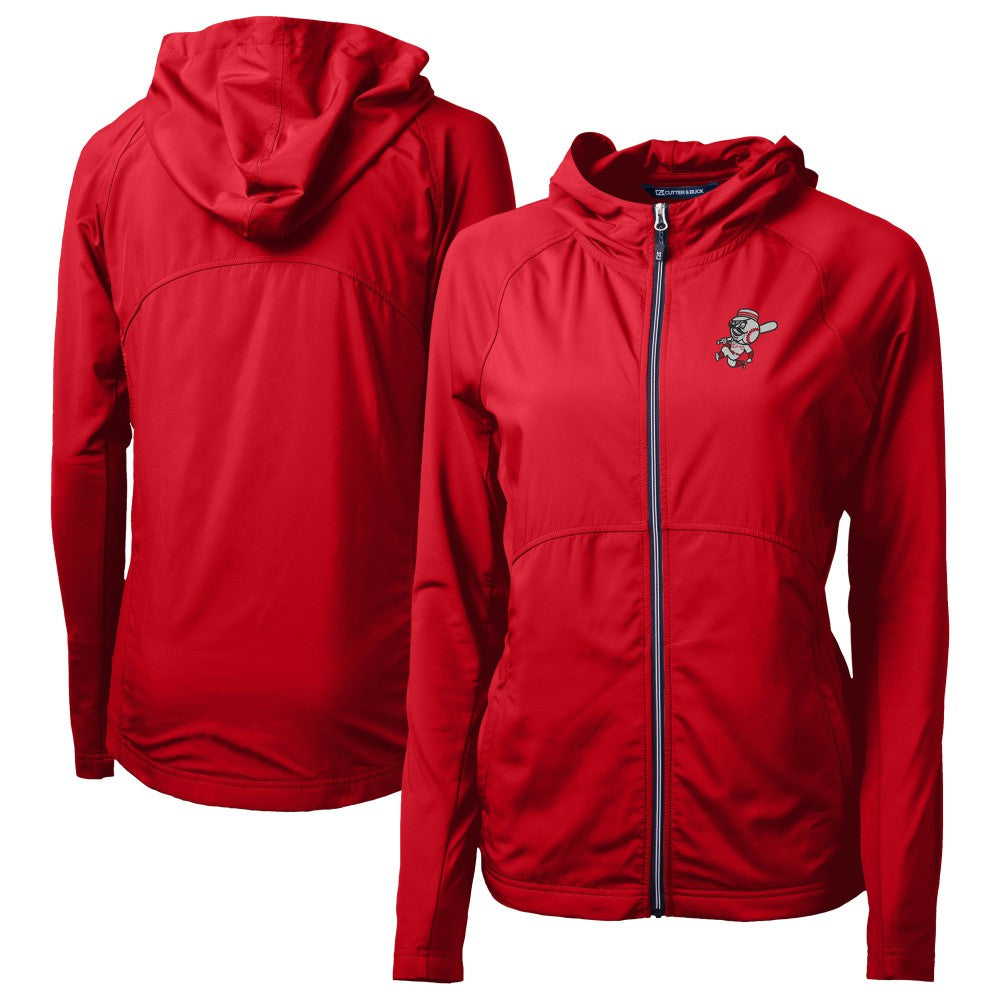 Red Cincinnati Reds Cutter & Buck Women's Cooperstown Collection Adapt Eco Knit Hybrid Recycled Full-Zip Hoodie