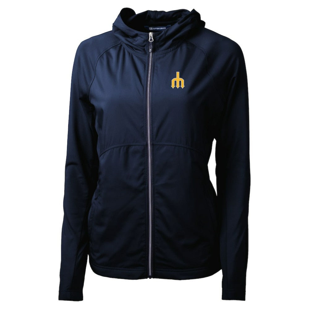 Navy Seattle Mariners Cutter & Buck Women's  Adapt Eco Knit Hybrid Recycled Full-Zip Hoodie