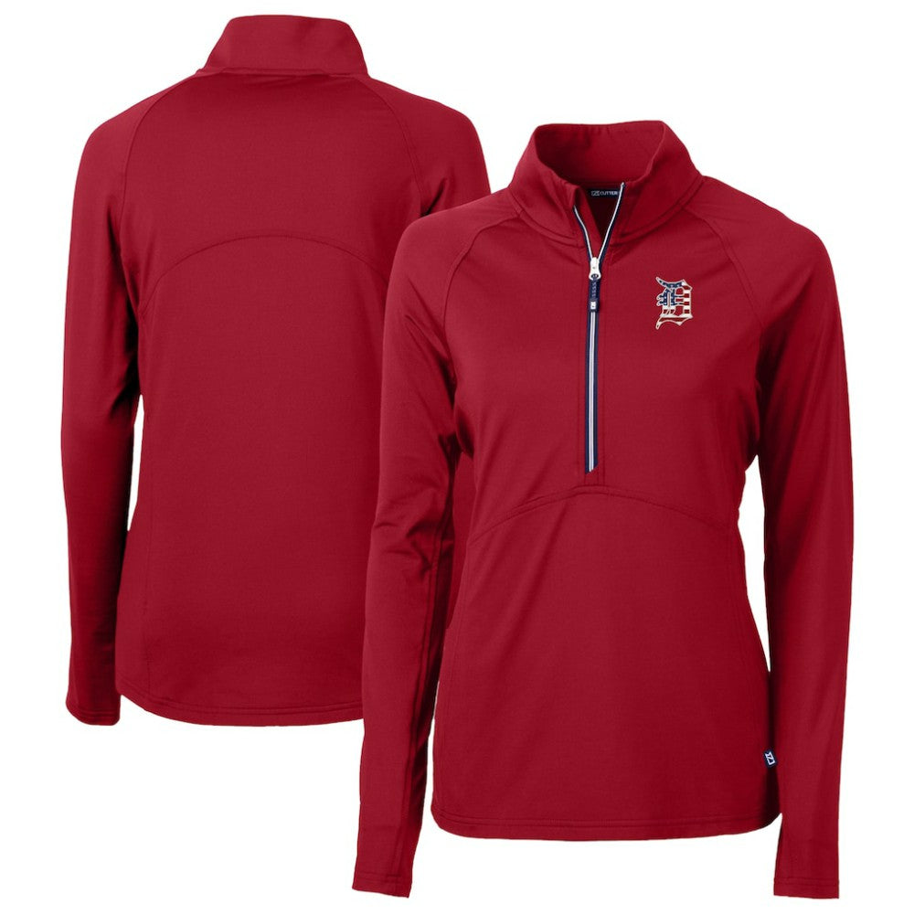 Red Detroit Tigers Cutter & Buck Women's Americana DryTec Adapt Eco Knit Stretch Recycled Raglan Half-Zip Top