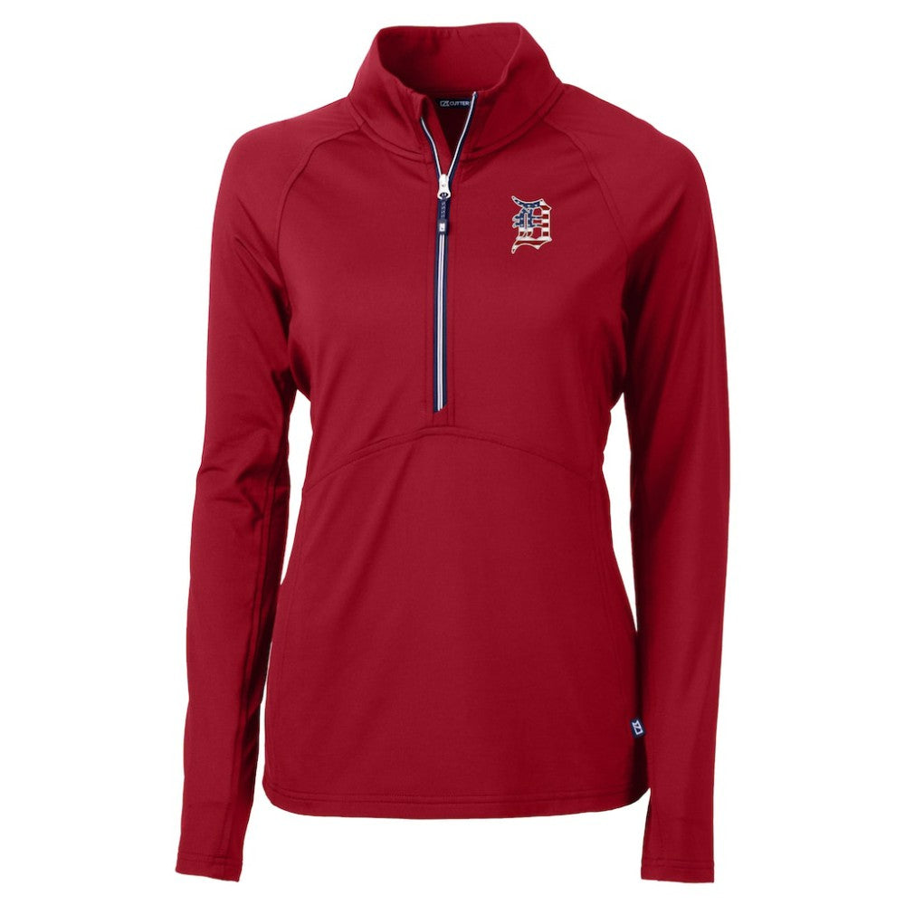 Red Detroit Tigers Cutter & Buck Women's Americana DryTec Adapt Eco Knit Stretch Recycled Raglan Half-Zip Top