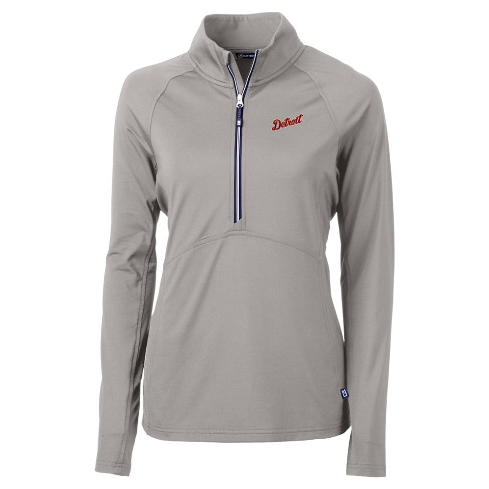 Gray Detroit Tigers Cutter & Buck Women's  DryTec Adapt Eco Knit Stretch Recycled Raglan Half-Zip Top