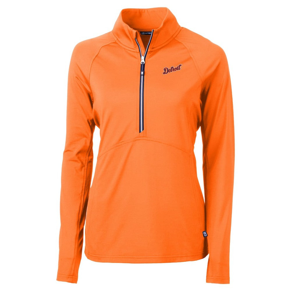 Orange Detroit Tigers Cutter & Buck Women's  DryTec Adapt Eco Knit Stretch Recycled Raglan Half-Zip Top