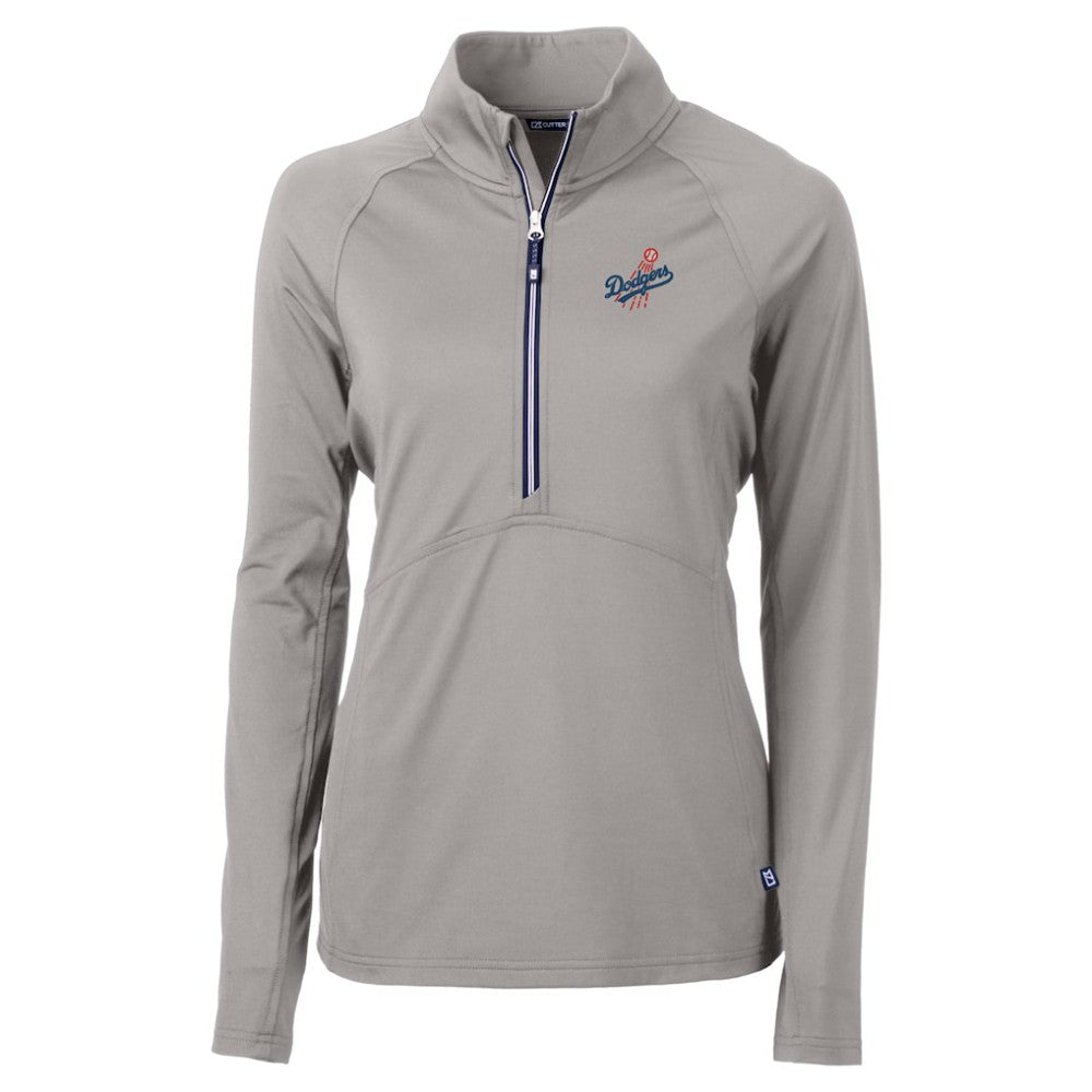 Gray Los Angeles Dodgers Cutter & Buck Women's  DryTec Adapt Eco Knit Stretch Recycled Raglan Half-Zip Top