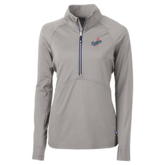 Gray Los Angeles Dodgers Cutter & Buck Women's  DryTec Adapt Eco Knit Stretch Recycled Raglan Half-Zip Top