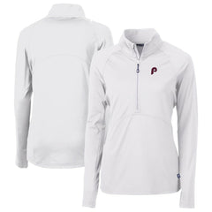 White Philadelphia Phillies Cutter & Buck Women's Cooperstown Collection DryTec Adapt Eco Knit Stretch Recycled Raglan Half-Zip Top