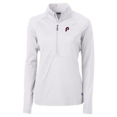 White Philadelphia Phillies Cutter & Buck Women's Cooperstown Collection DryTec Adapt Eco Knit Stretch Recycled Raglan Half-Zip Top