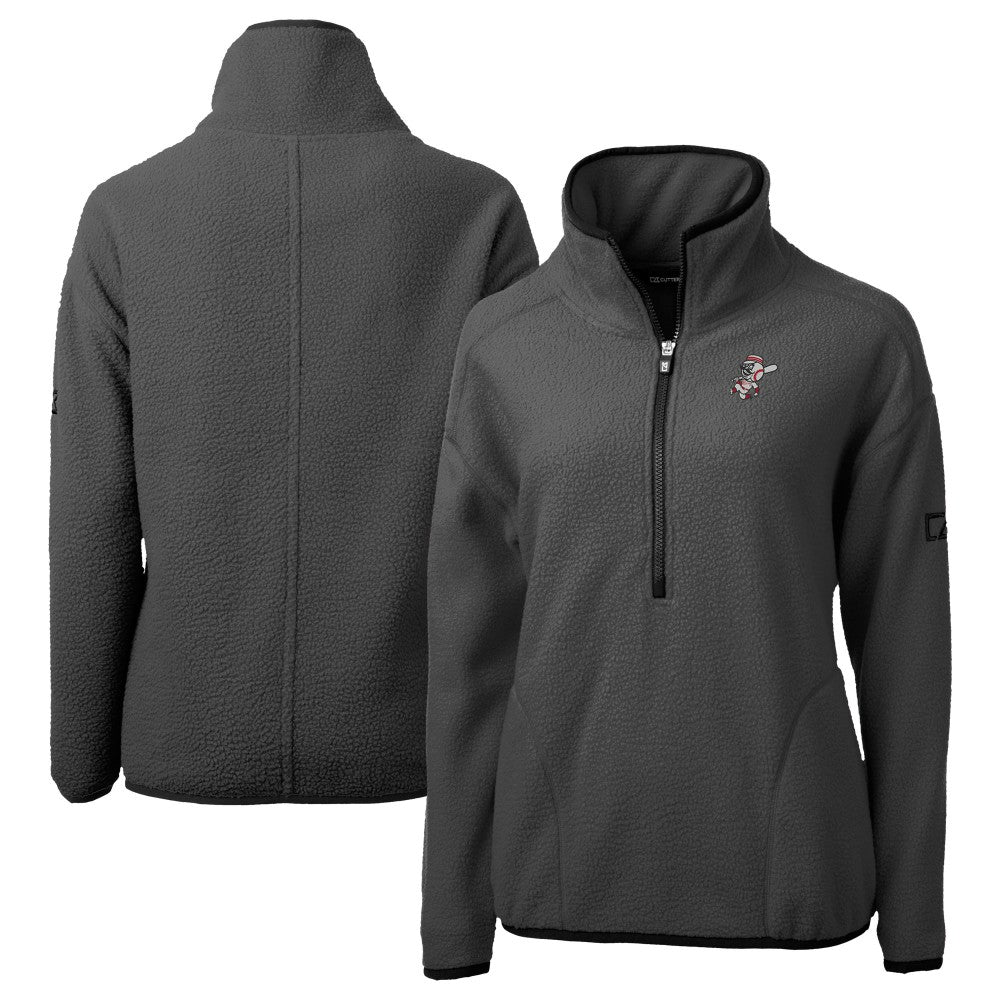 Charcoal Cincinnati Reds Cutter & Buck Women's Cooperstown Collection Cascade Eco Sherpa Fleece Half-Zip Pullover Jacket
