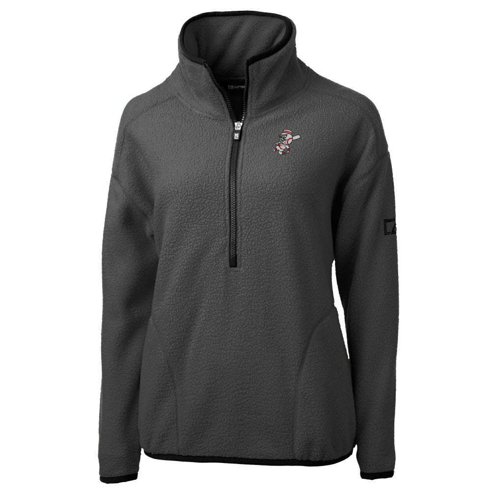 Charcoal Cincinnati Reds Cutter & Buck Women's Cooperstown Collection Cascade Eco Sherpa Fleece Half-Zip Pullover Jacket