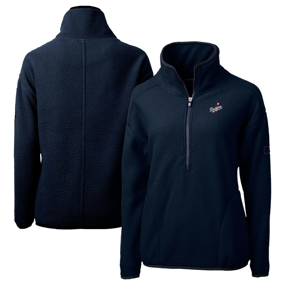 Navy Los Angeles Dodgers Cutter & Buck Women's  Cascade Eco Sherpa Fleece Half-Zip Pullover Jacket