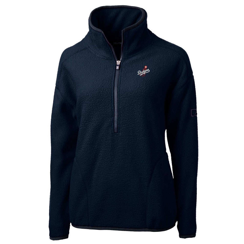 Navy Los Angeles Dodgers Cutter & Buck Women's  Cascade Eco Sherpa Fleece Half-Zip Pullover Jacket