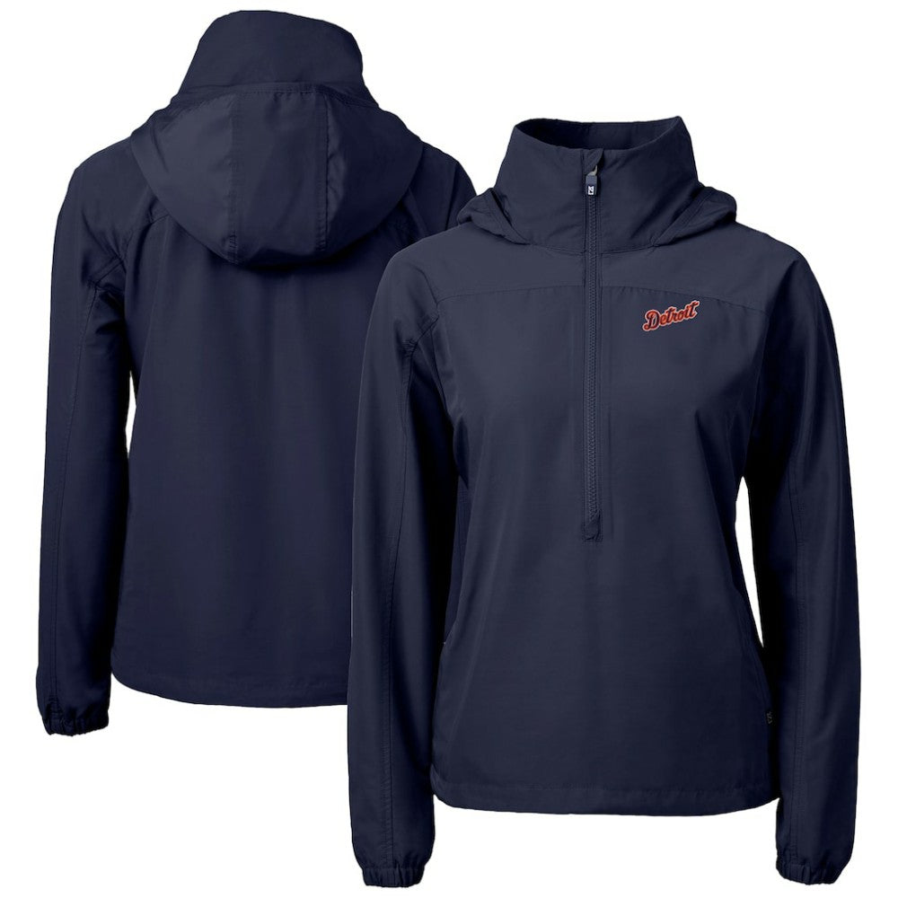 Navy Detroit Tigers Cutter & Buck Women's  Charter Eco Recycled Half-Zip Anorak Jacket