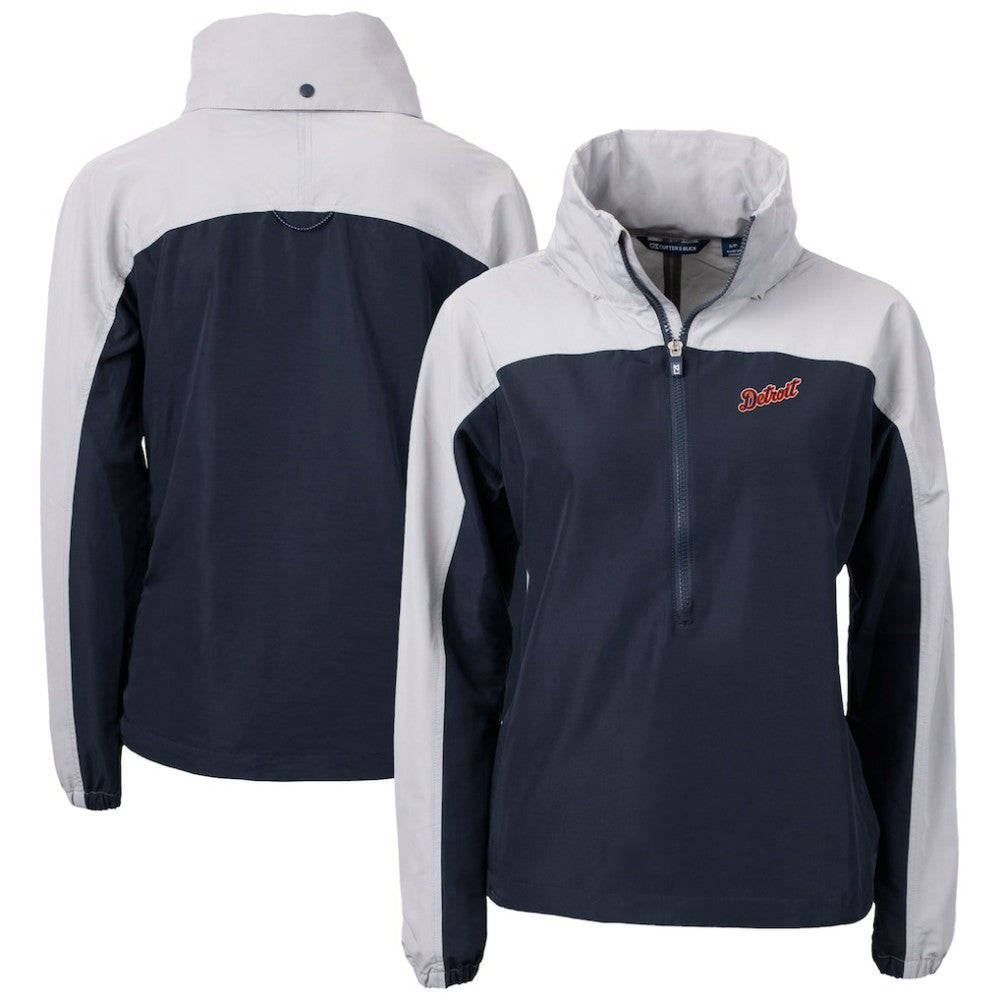 Navy Detroit Tigers Cutter & Buck Women's  Charter Eco Recycled Half-Zip Anorak Jacket