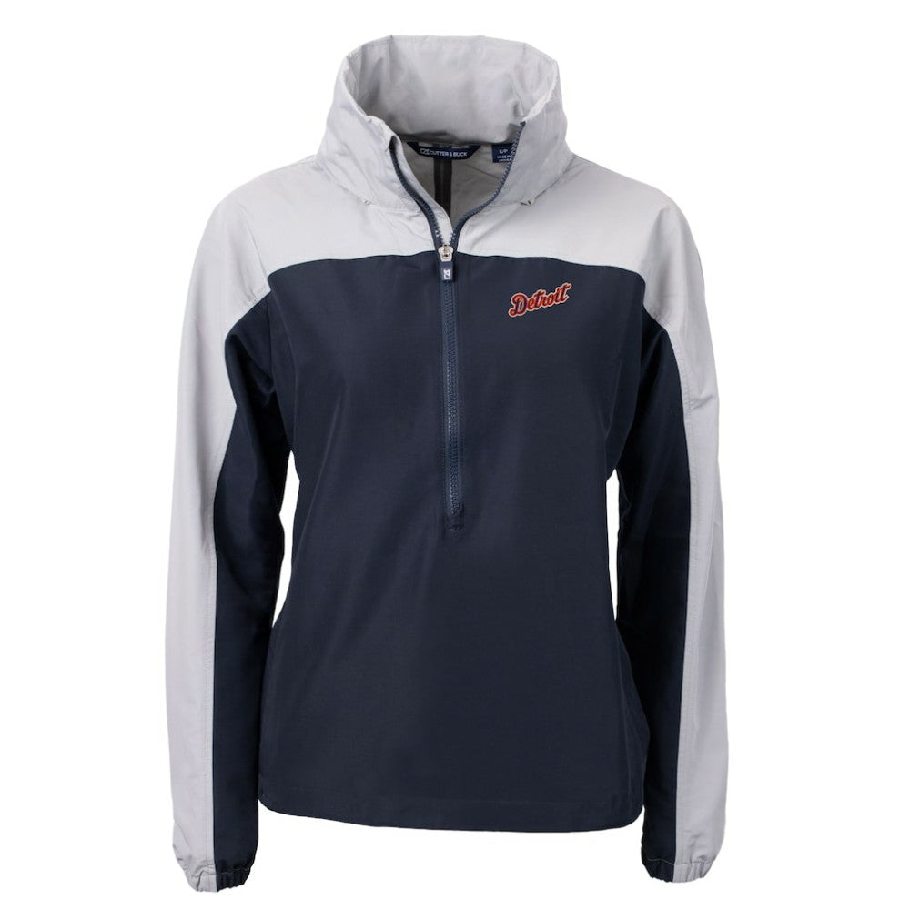 Navy Detroit Tigers Cutter & Buck Women's  Charter Eco Recycled Half-Zip Anorak Jacket