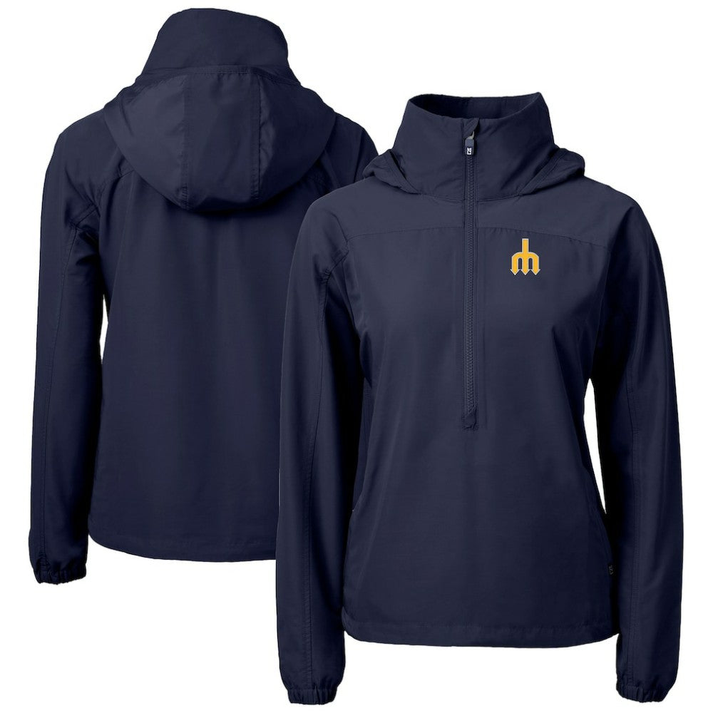 Navy Seattle Mariners Cutter & Buck Women's  Charter Eco Recycled Half-Zip Anorak Jacket