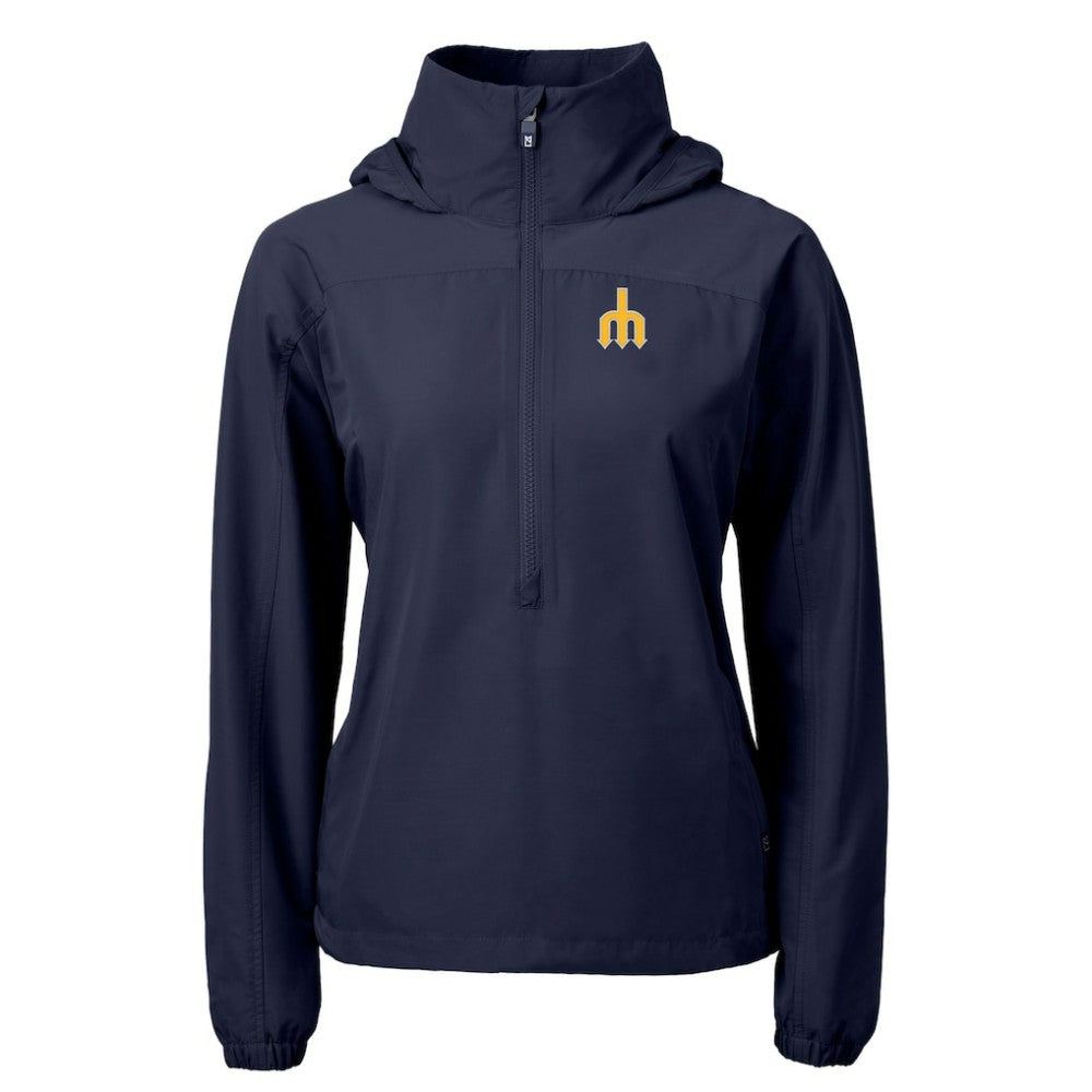 Navy Seattle Mariners Cutter & Buck Women's  Charter Eco Recycled Half-Zip Anorak Jacket
