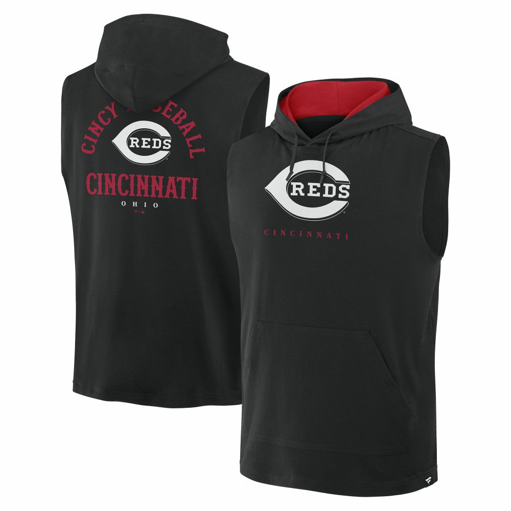 Black Cincinnati Reds Fanatics Fire Speed Sleeveless Pullover Hoodie