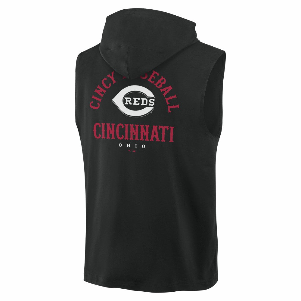 Black Cincinnati Reds Fanatics Fire Speed Sleeveless Pullover Hoodie