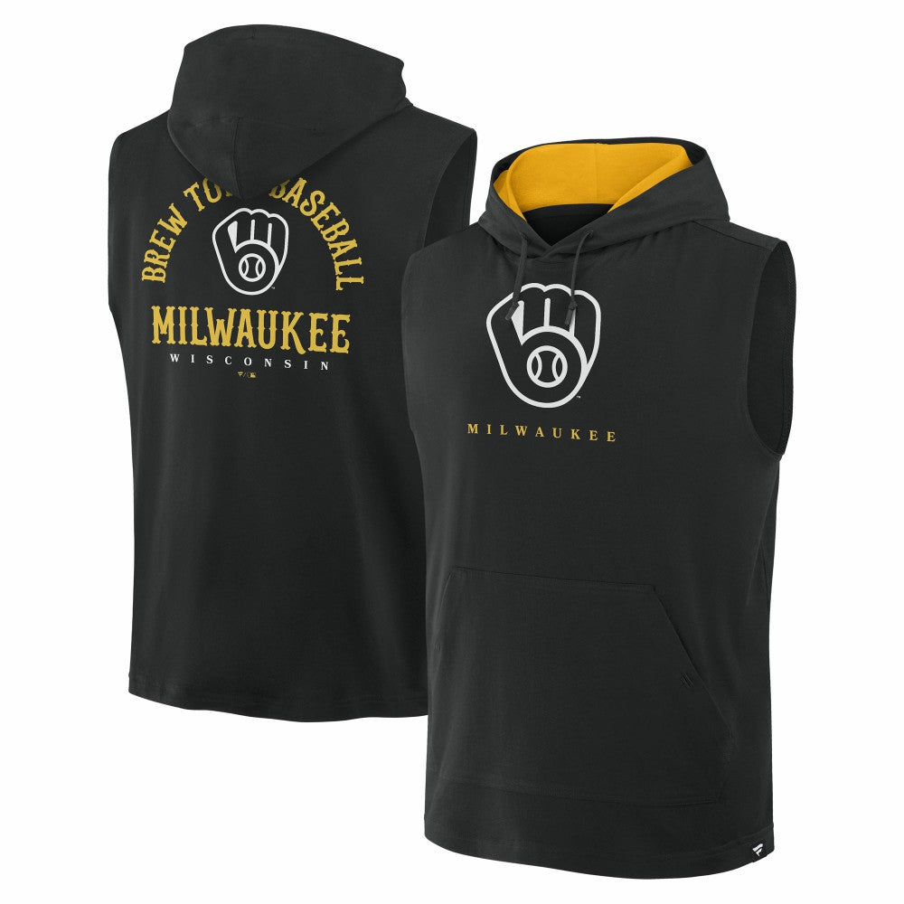 Black Milwaukee Brewers Fanatics Fire Speed Sleeveless Pullover Hoodie