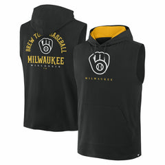 Black Milwaukee Brewers Fanatics Fire Speed Sleeveless Pullover Hoodie