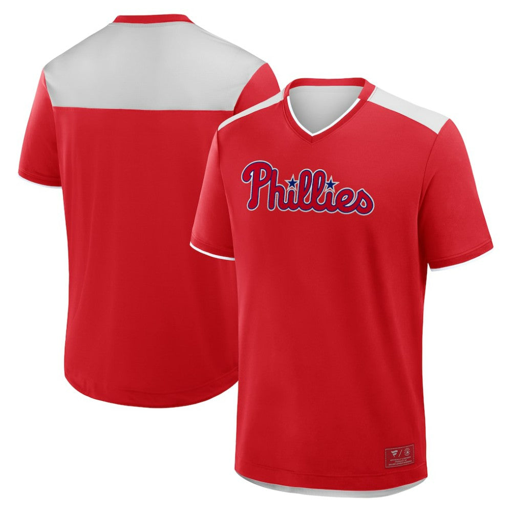 Red Philadelphia Phillies Fanatics Walk Off V-Neck T-Shirt