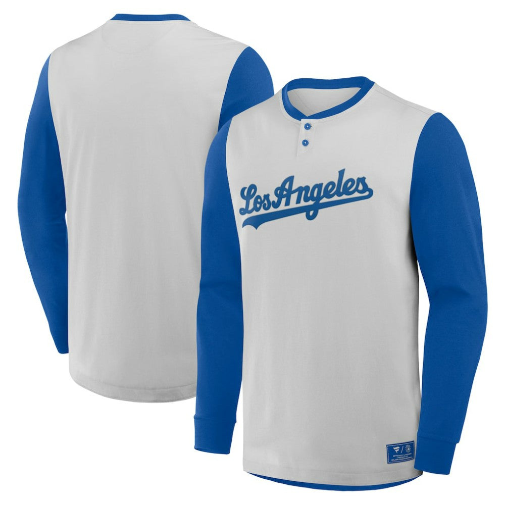 Gray/Royal Los Angeles Dodgers Fanatics Clubhouse Long Sleeve Henley Shirt