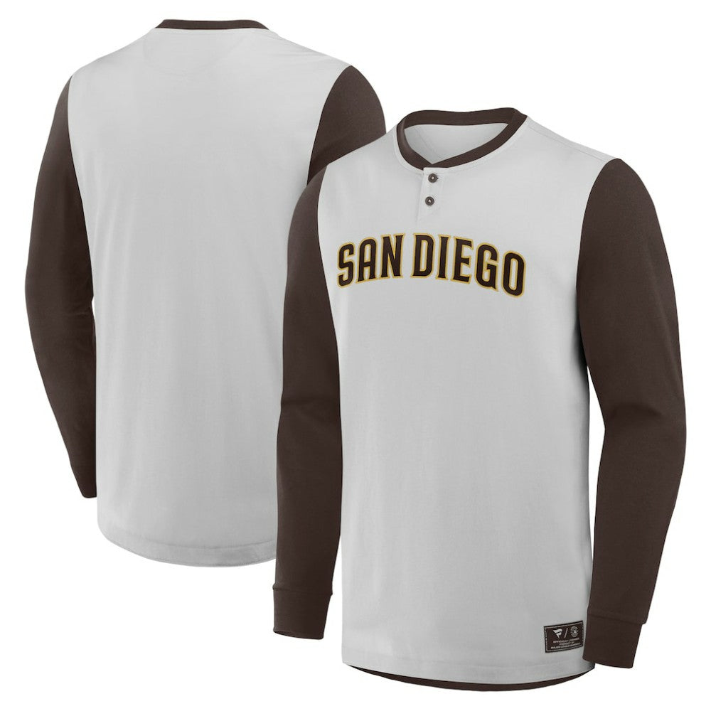 Gray/Brown San Diego Padres Fanatics Clubhouse Long Sleeve Henley Shirt