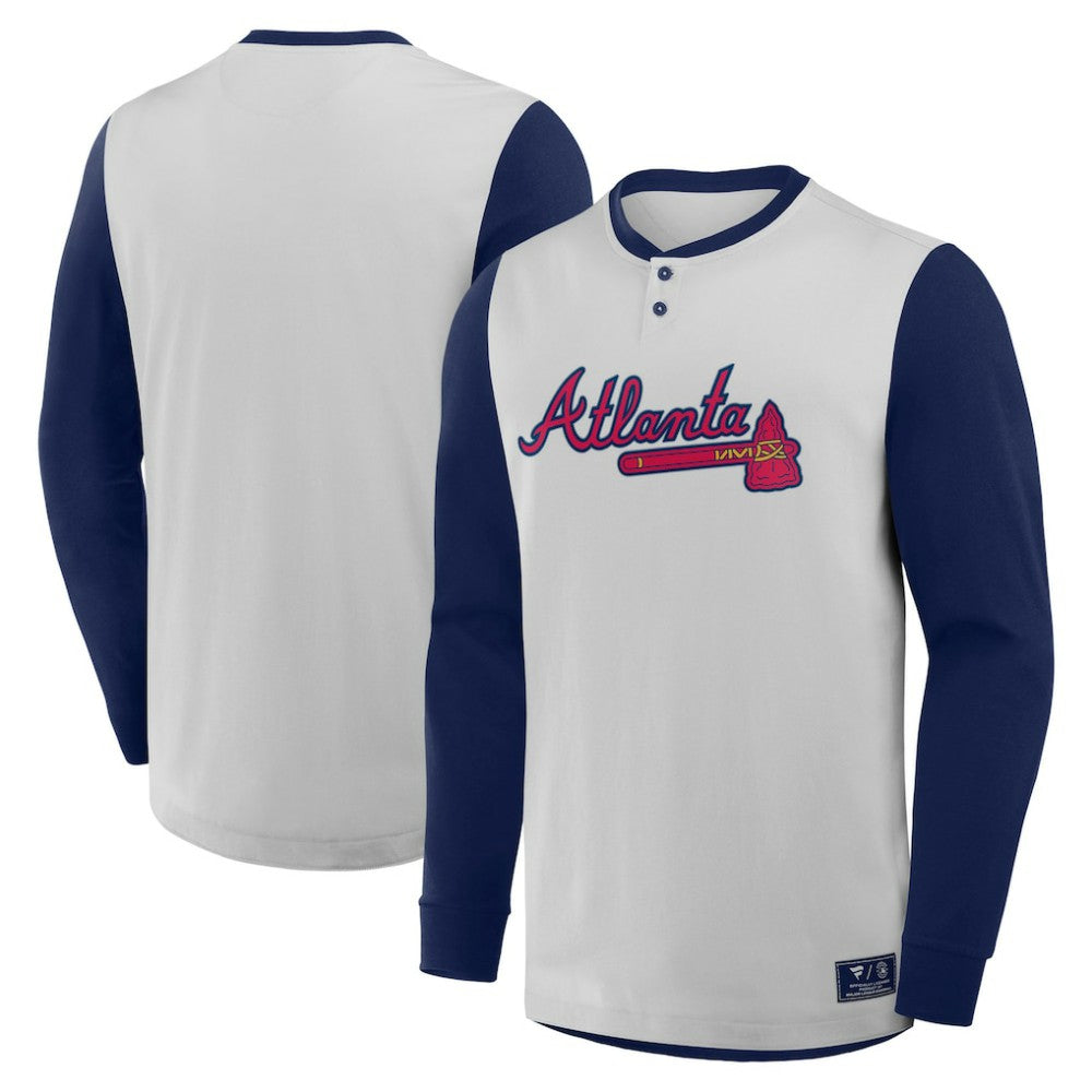 Gray/Navy Atlanta Braves Fanatics Clubhouse Long Sleeve Henley Shirt