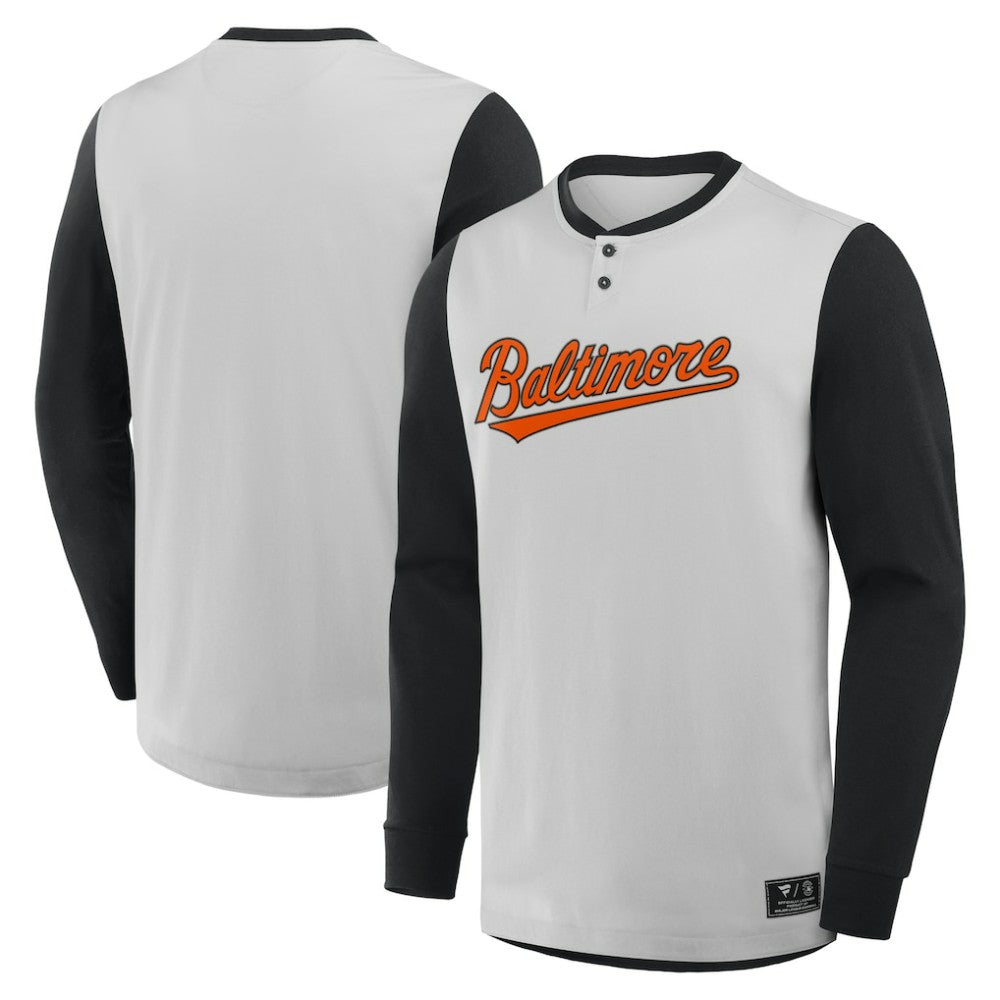 Gray/Black Baltimore Orioles Fanatics Clubhouse Long Sleeve Henley Shirt