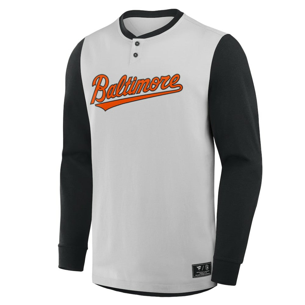 Gray/Black Baltimore Orioles Fanatics Clubhouse Long Sleeve Henley Shirt