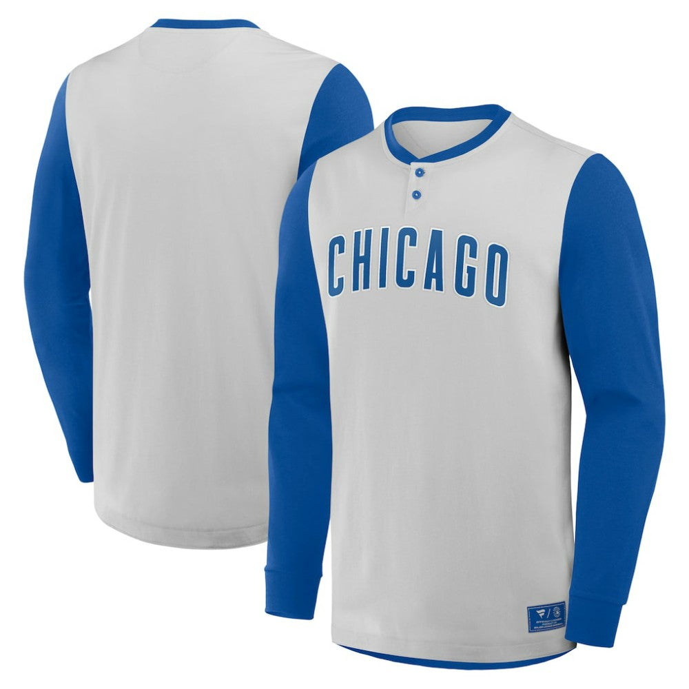 Gray/Royal Chicago Cubs Fanatics Clubhouse Long Sleeve Henley Shirt