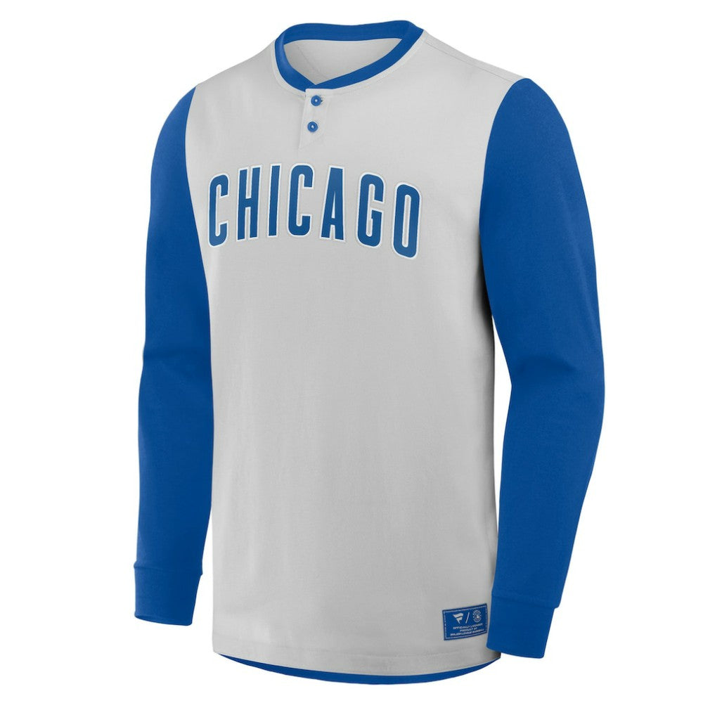 Gray/Royal Chicago Cubs Fanatics Clubhouse Long Sleeve Henley Shirt