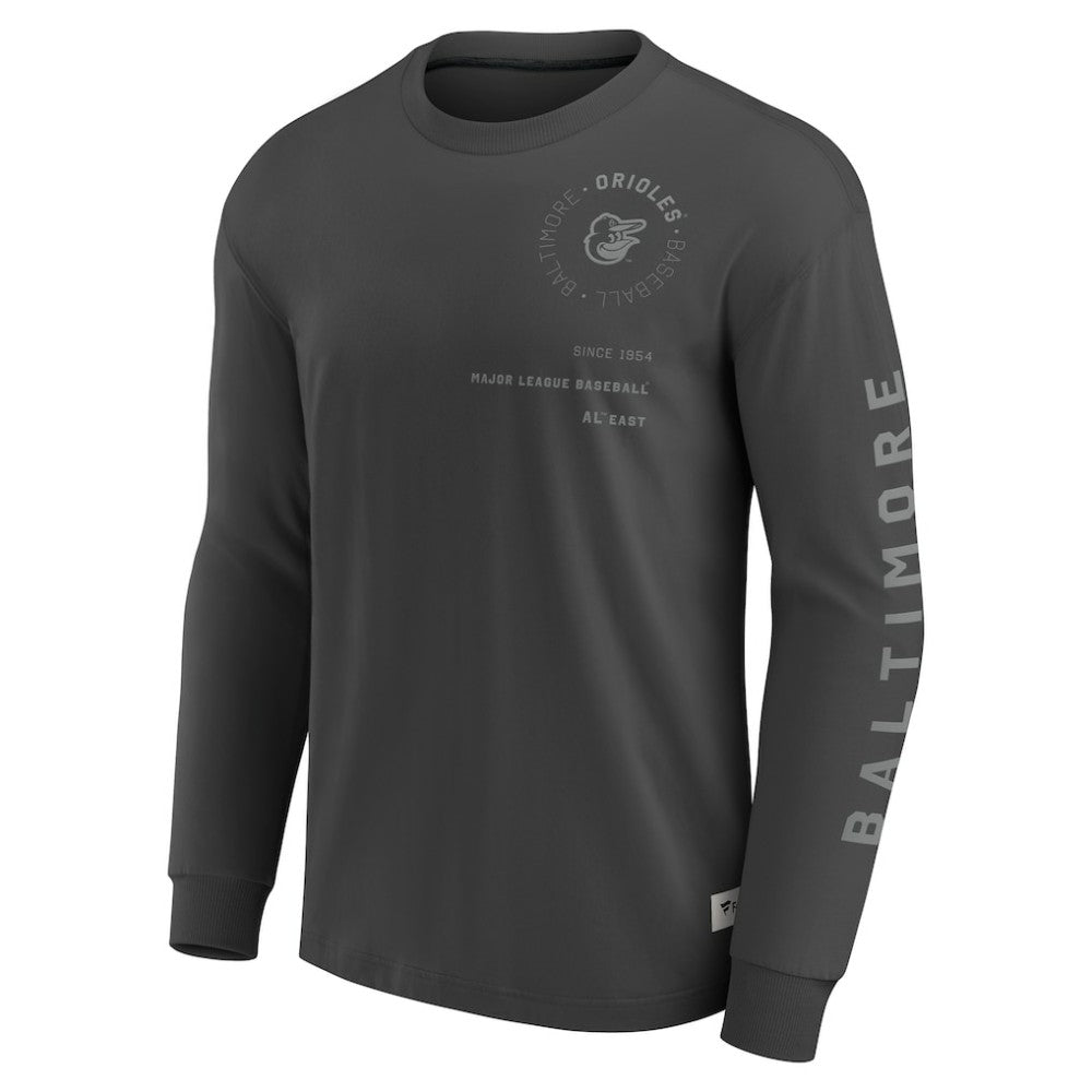 Charcoal Baltimore Orioles Fanatics Elements Future Ground Tonal Info Long Sleeve T-Shirt