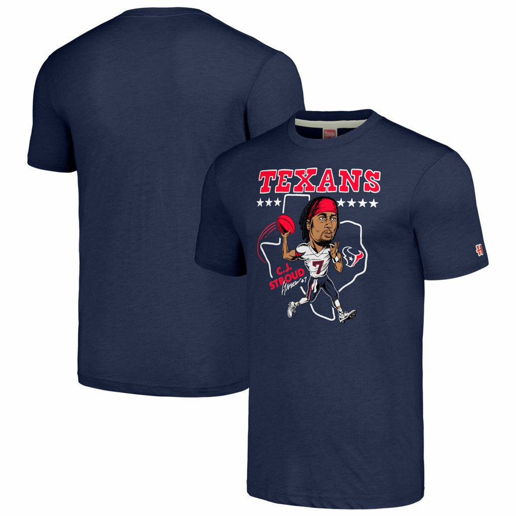 C.J. Stroud  Homage Unisex Caricature Player Tri-Blend T-Shirt - Houston Texans T-shirts