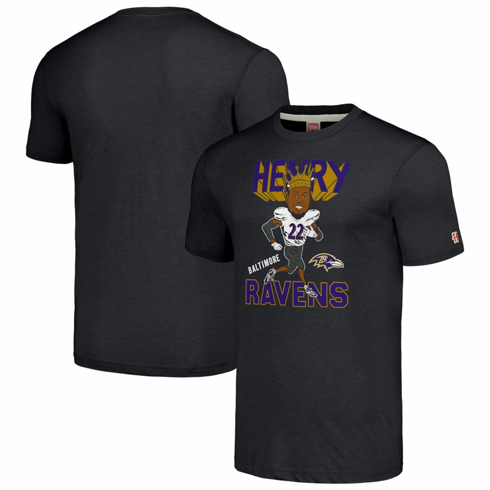 Derrick Henry  Homage Unisex Caricature Player Tri-Blend T-Shirt - Baltimore Ravens T-shirts