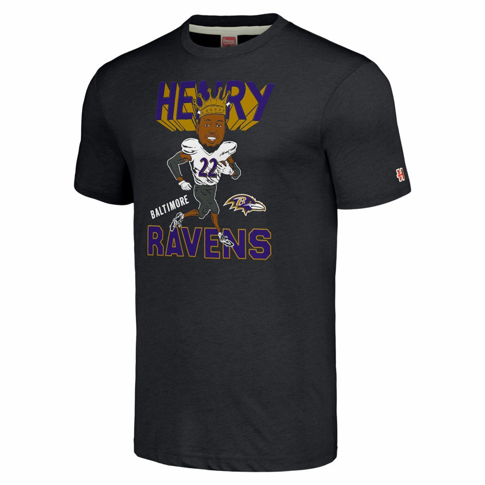 Derrick Henry  Homage Unisex Caricature Player Tri-Blend T-Shirt - Baltimore Ravens T-shirts