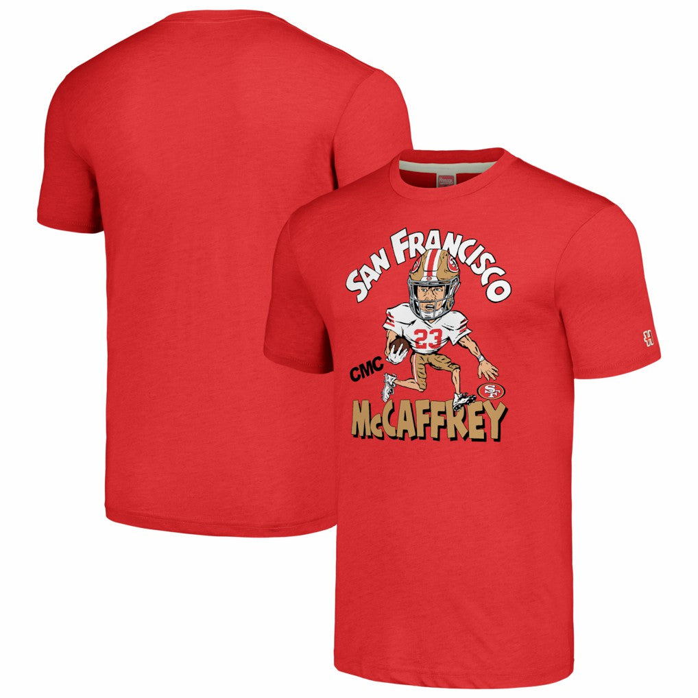 Christian McCaffrey  Homage Unisex Caricature Player Tri-Blend T-Shirt - San Francisco 49ers T-shirts