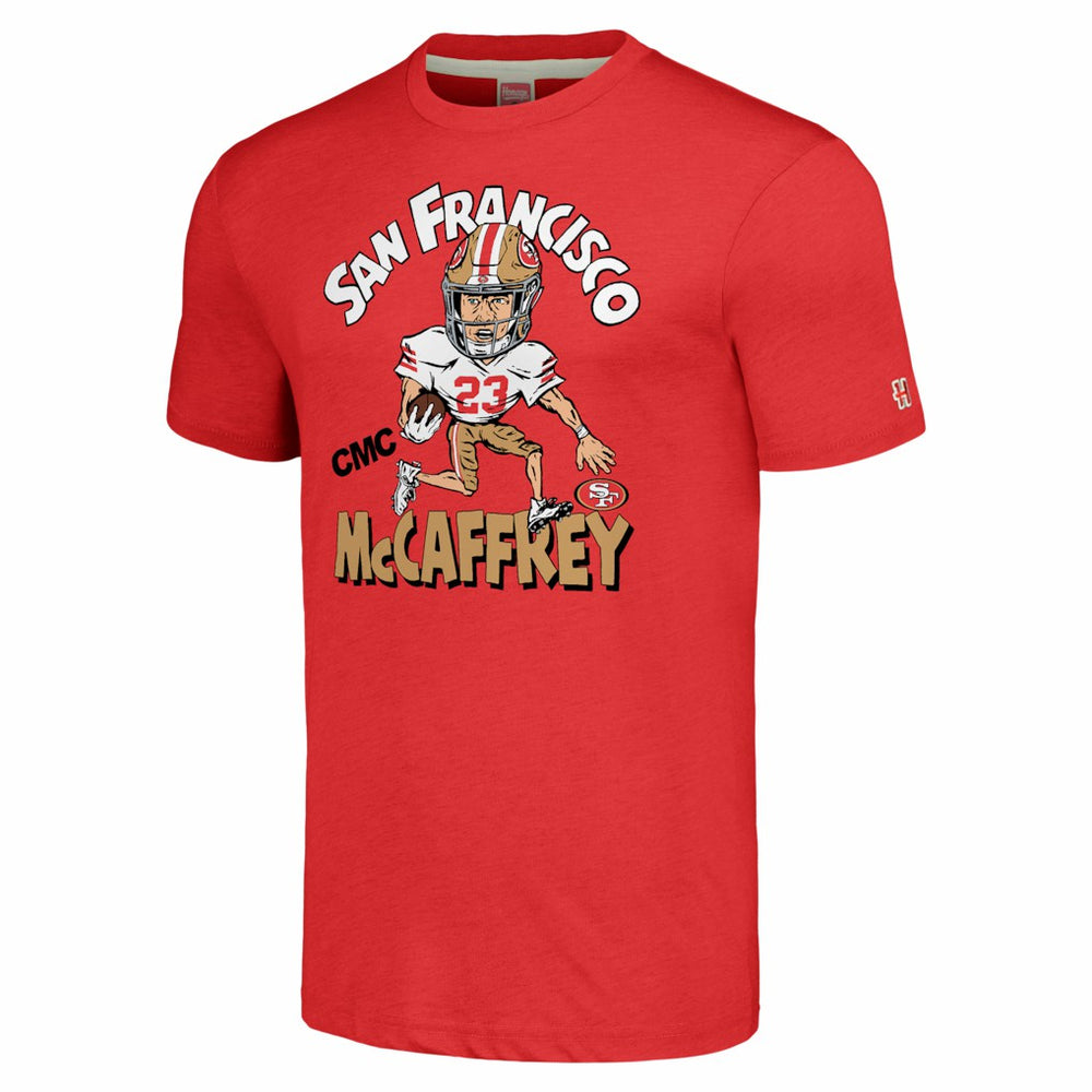 Christian McCaffrey  Homage Unisex Caricature Player Tri-Blend T-Shirt - San Francisco 49ers T-shirts