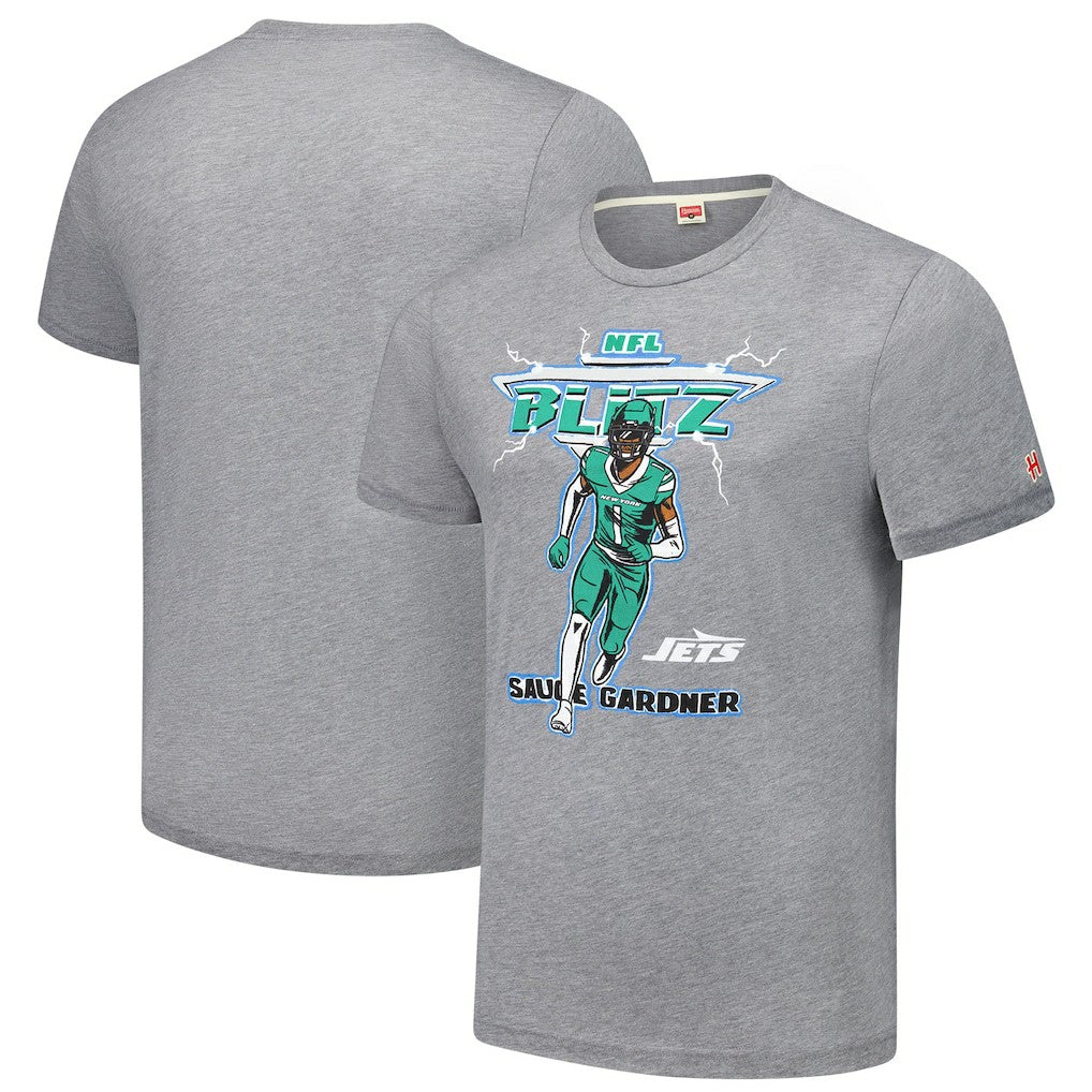 Ahmad Sauce Gardner  Homage Unisex NFL Blitz Player Tri-Blend T-Shirt - New York Jets T-shirts