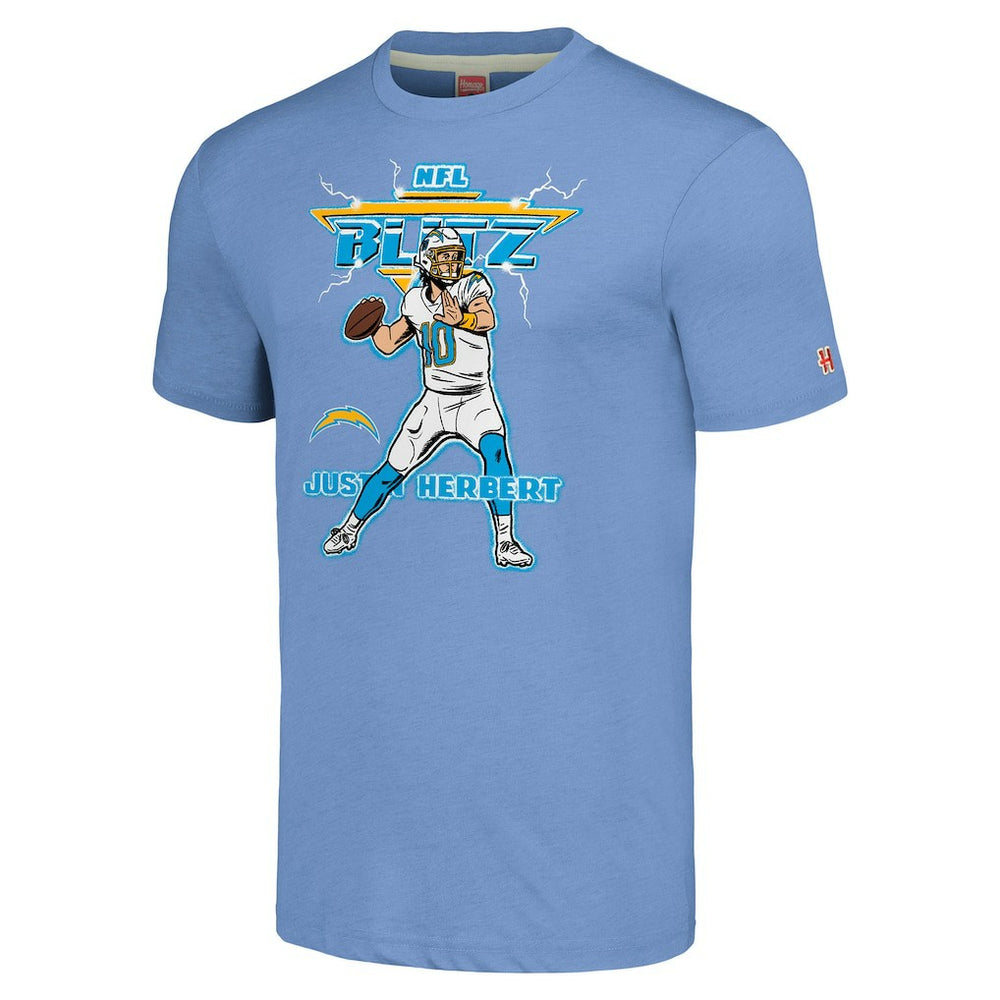 Justin Herbert  Homage Unisex NFL Blitz Player Tri-Blend T-Shirt - Los Angeles Chargers T-shirts
