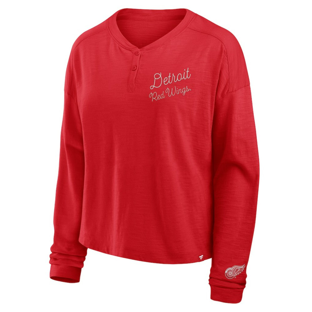 NHL Detroit Red Wings Fanatics Women's Oversized All Out Effort Long Sleeve Henley T-Shirt