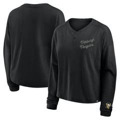 NHL Pittsburgh Penguins Fanatics Women's Oversized All Out Effort Long Sleeve Henley T-Shirt