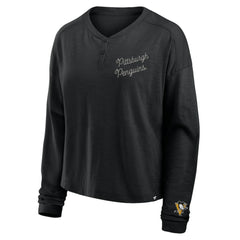 NHL Pittsburgh Penguins Fanatics Women's Oversized All Out Effort Long Sleeve Henley T-Shirt