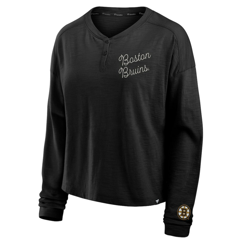 NHL Boston Bruins Fanatics Women's Oversized All Out Effort Long Sleeve Henley T-Shirt